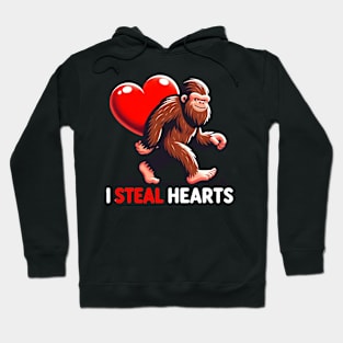 Bigfoot I Steal Hearts Funny Valentine's Day Bigfoot Holding Heart Lover Gifts Hoodie